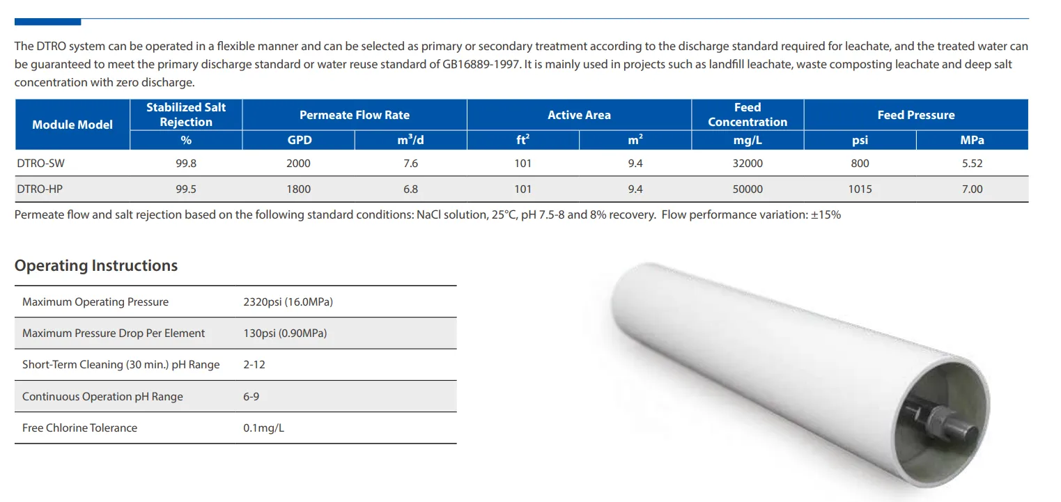 Disk Tube Reverse Osmosis DTRO-SW